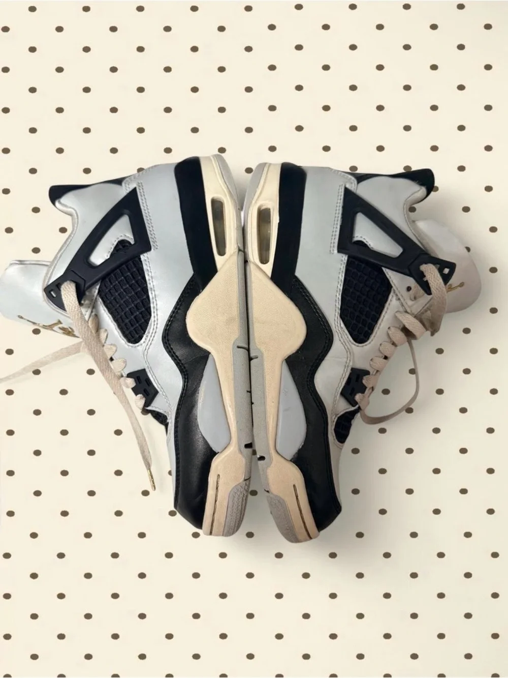 Jordan Retro Sneakers in White, Black & Gold Accents
